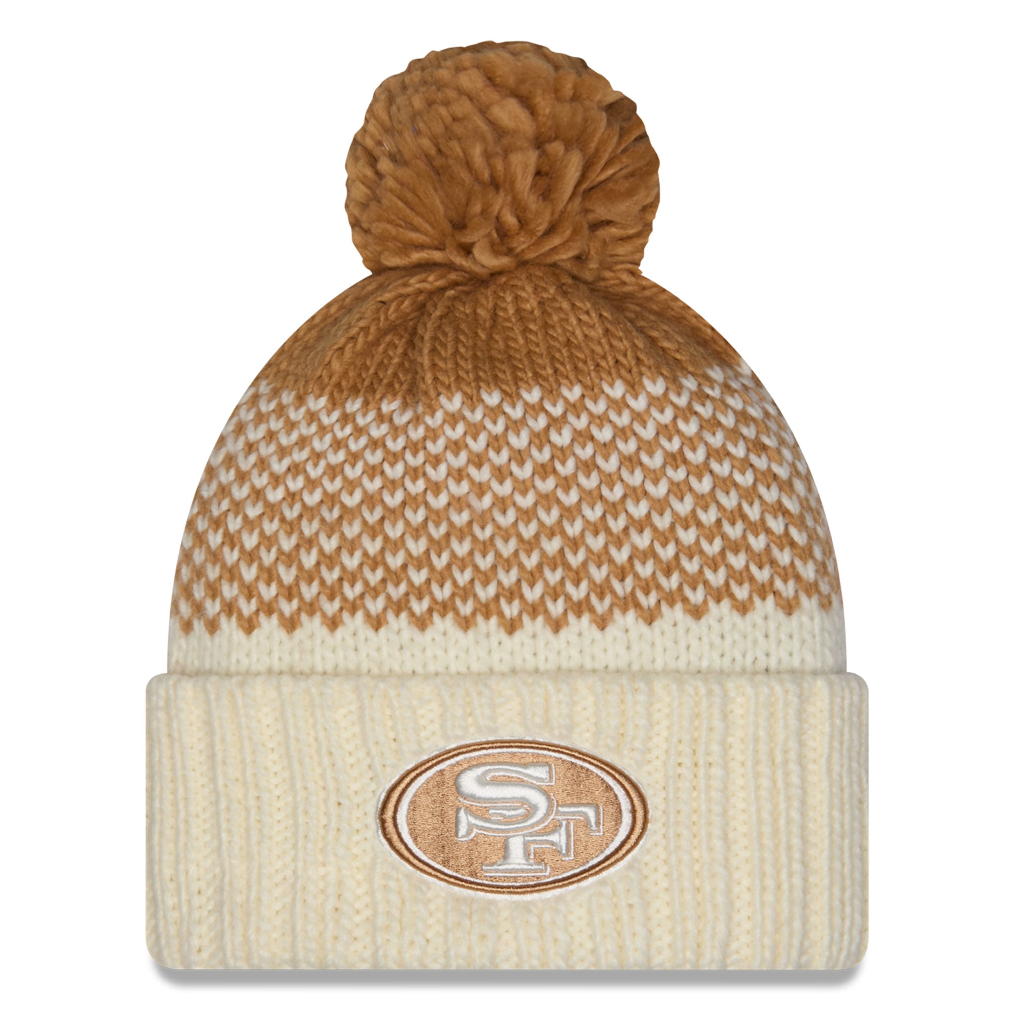Bonnet à revers New Era crème/marron San Francisco 49ers pour fille, avec pompon