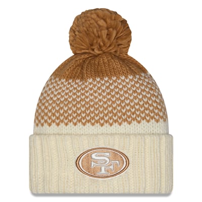 San Francisco 49ers New Era Girls Youth Fade Cuffed Knit Hat with Pom - Cream/Brown