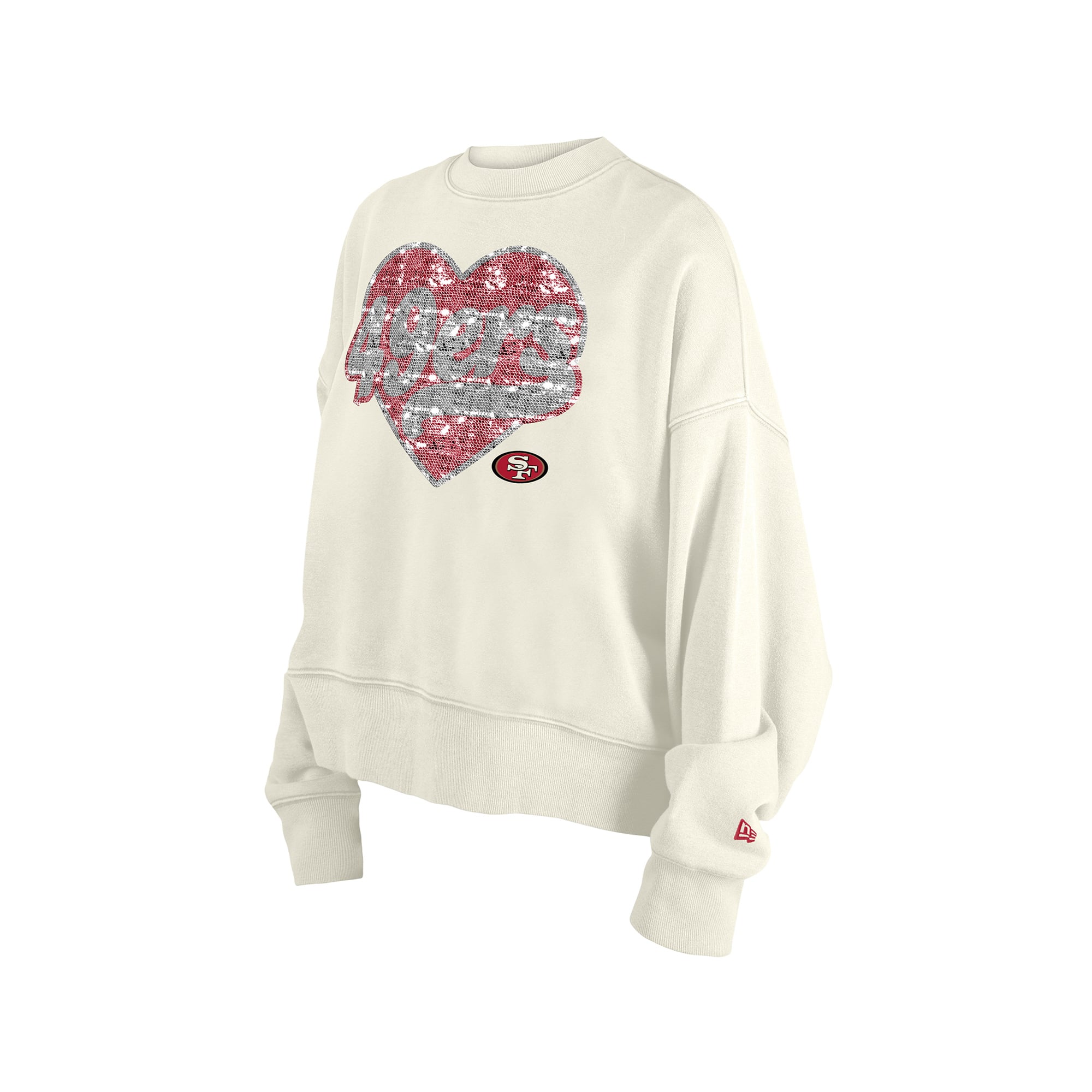 Sweat-shirt à col rond sequins réversibles New Era beige clair pour fille, San Francisco 49ers