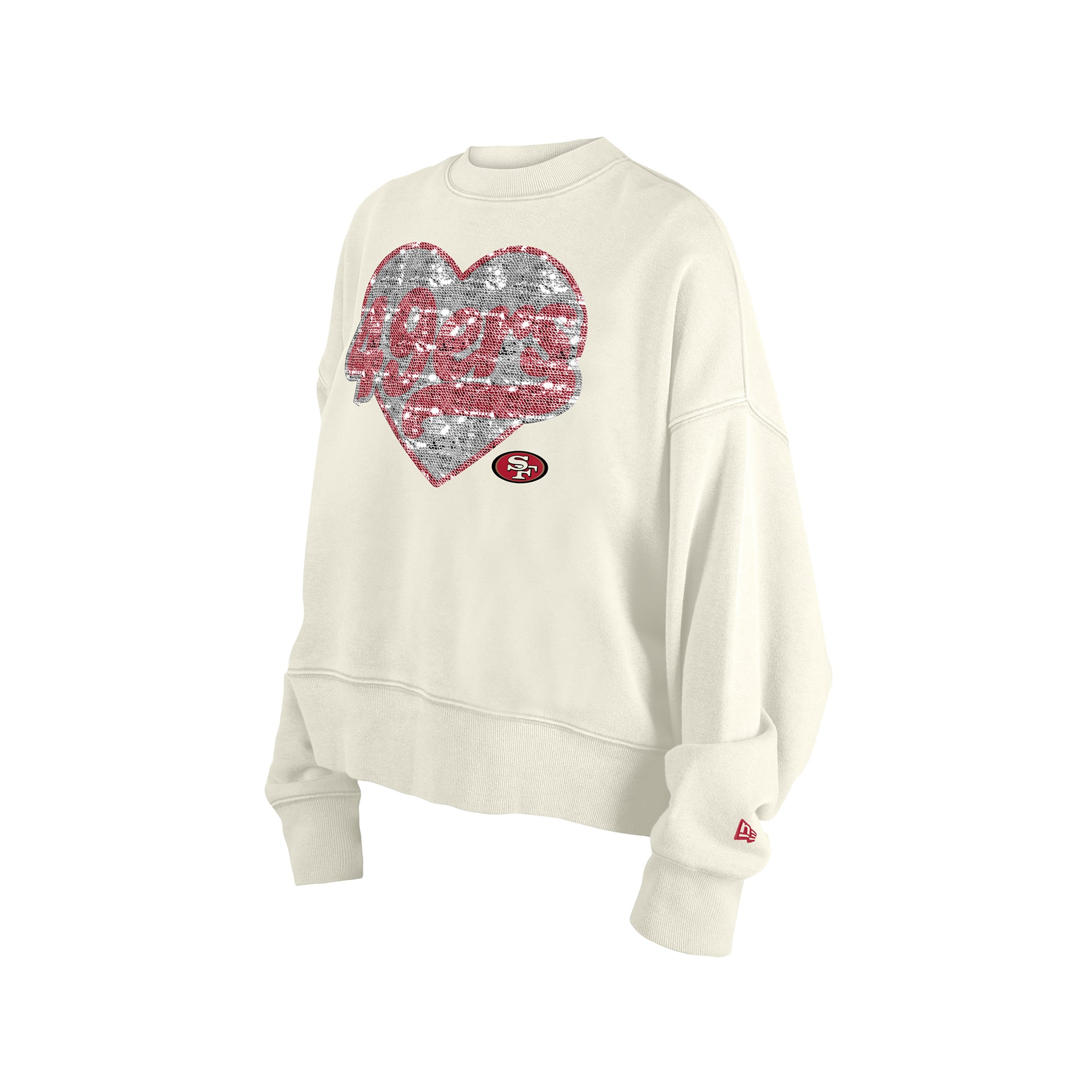Sweat-shirt à col rond sequins réversibles New Era beige clair pour fille, San Francisco 49ers
