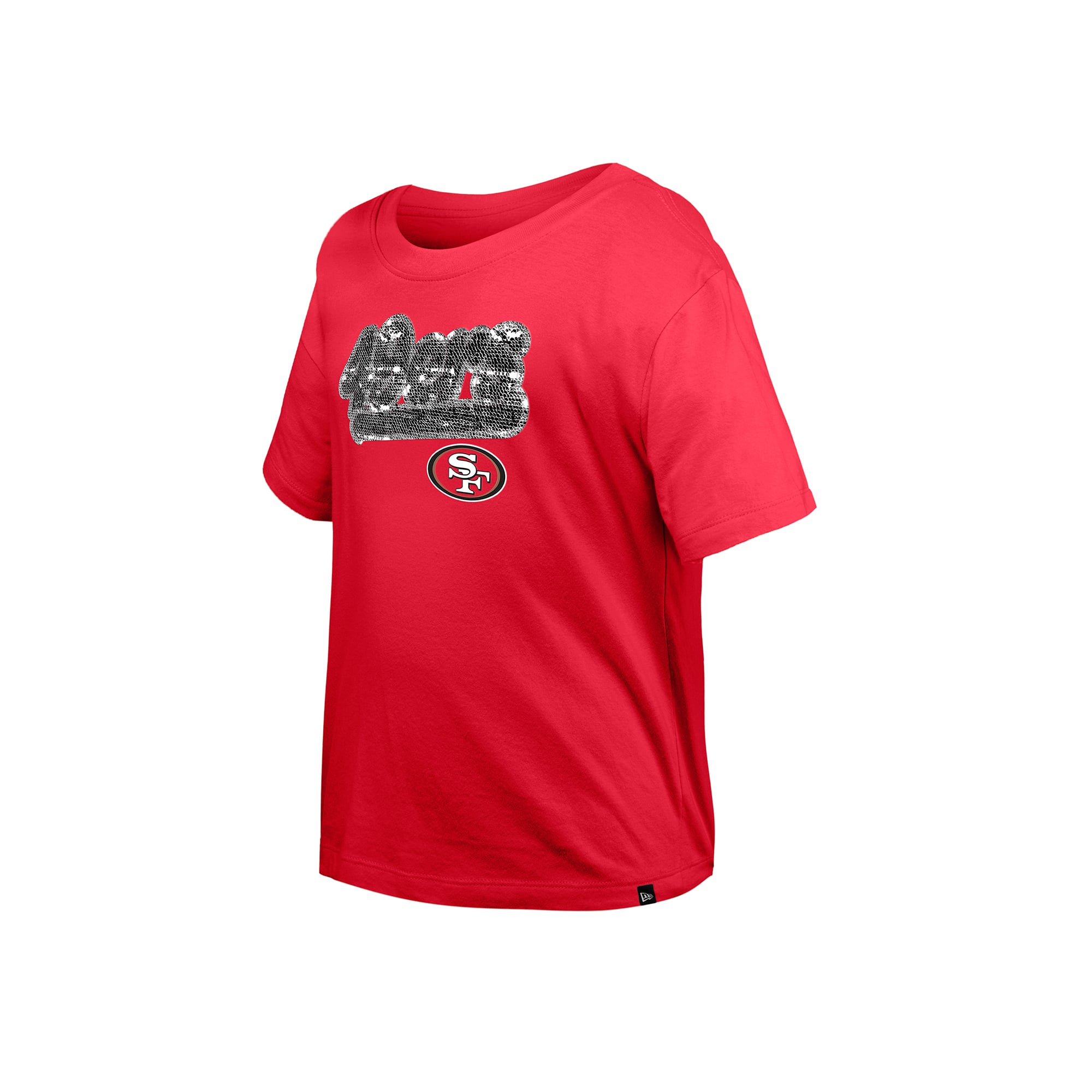 Girls Youth New Era Scarlet San Francisco 49ers Flip Sequin Boxy T-Shirt