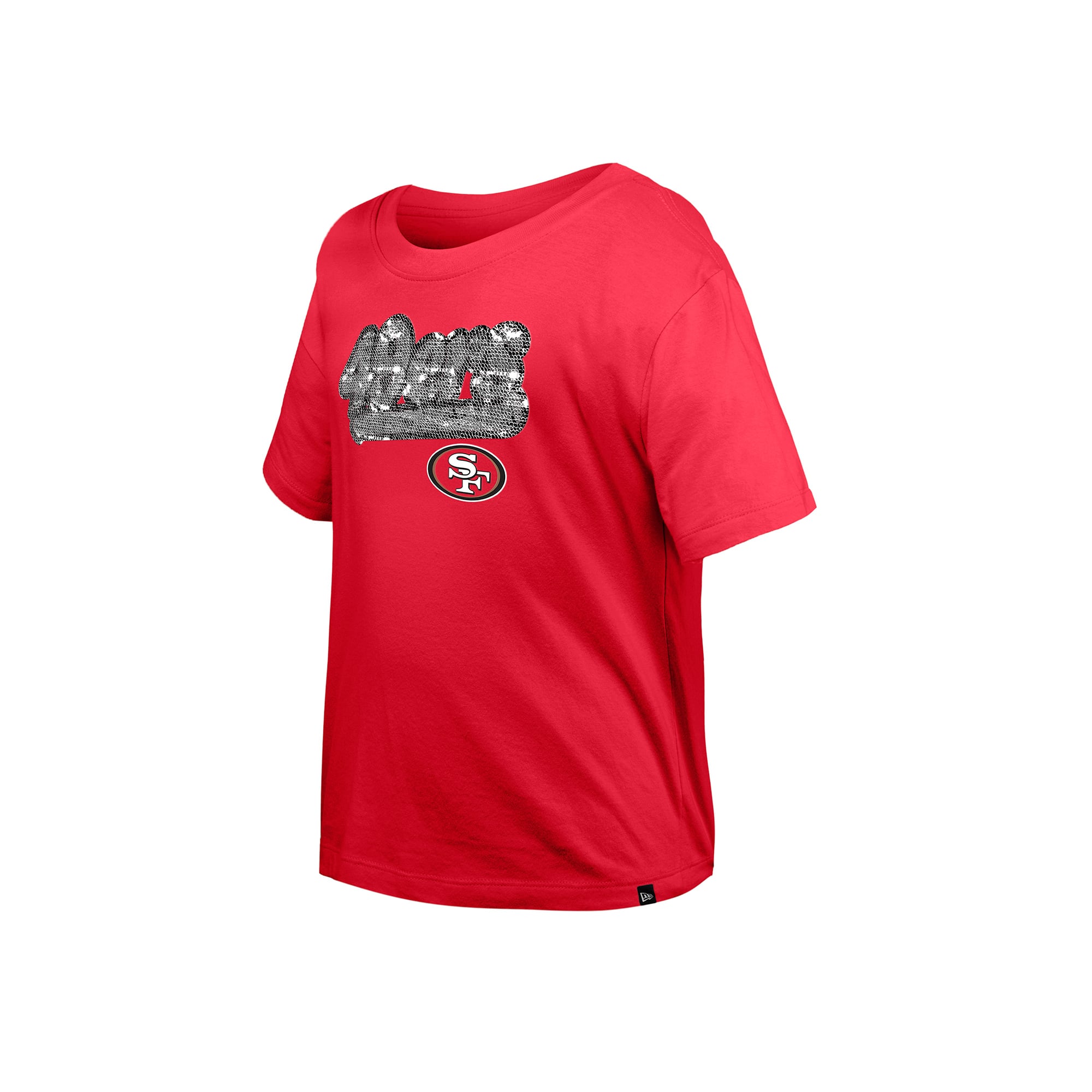 Girls Youth New Era Scarlet San Francisco 49ers Flip Sequin Boxy T-Shirt