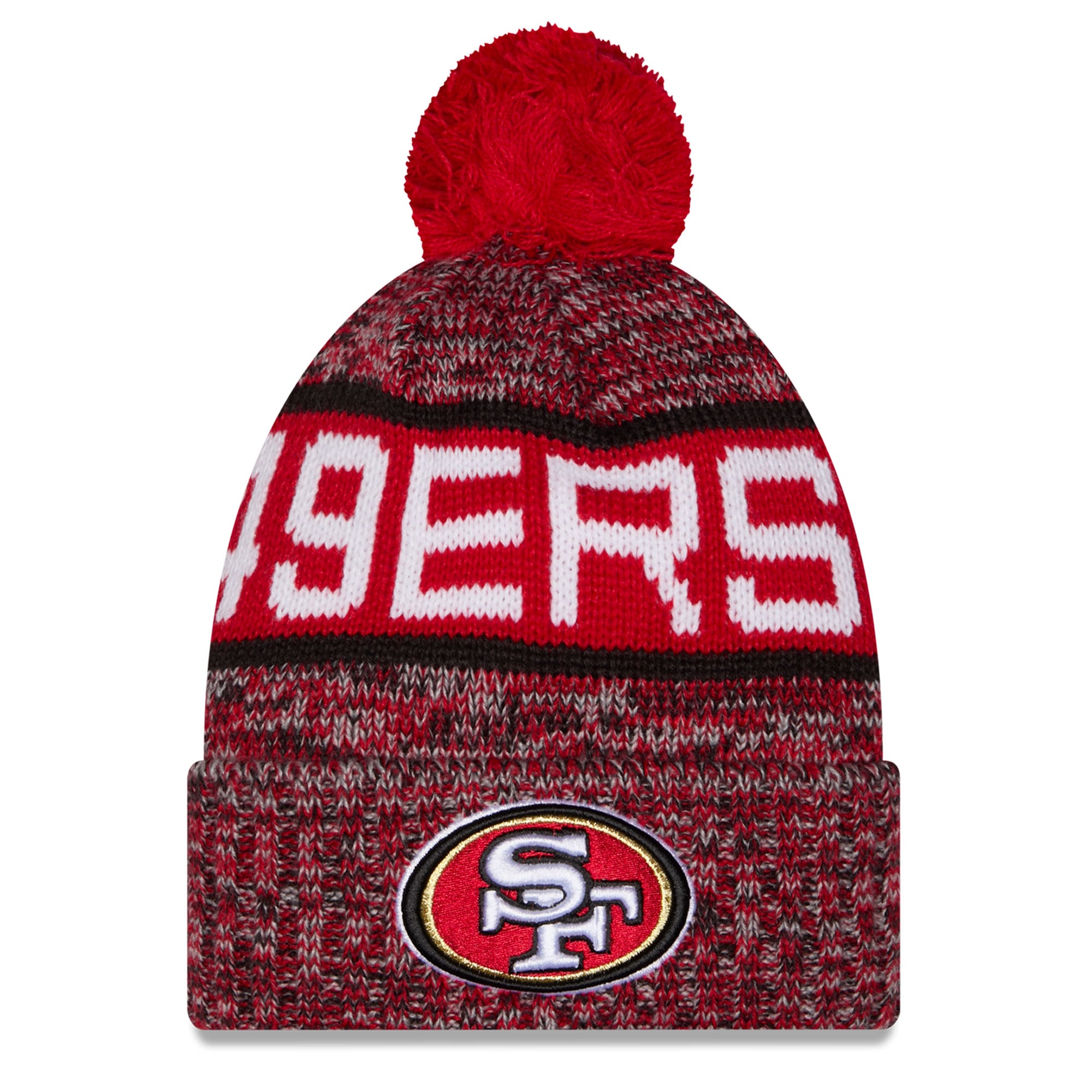 Bonnet à revers tricolore à pompon New Era Scarlet San Francisco 49ers pour fille.