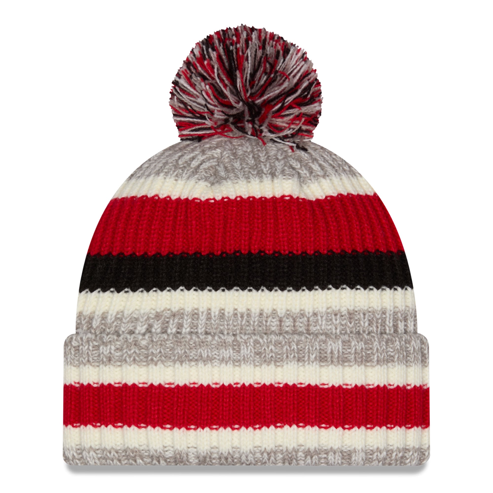 Bonnet rayé écarlate/beige à revers avec pompon, modèle New Era pour fille, San Francisco 49ers.