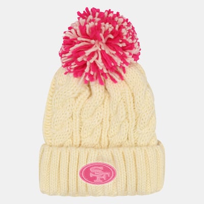 San Francisco 49ers Outerstuff Girls Youth Cable Cuffed Knit Hat with Pom - Cream