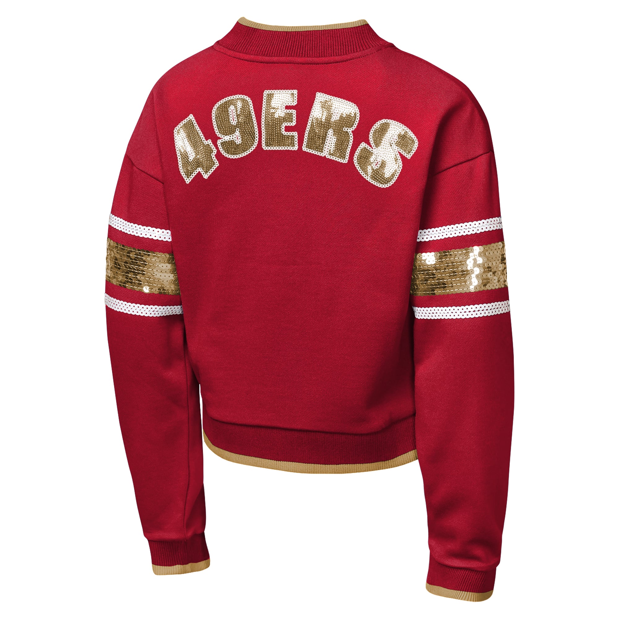 Girls Youth Outerstuff Scarlet San Francisco 49ers MVP Full-Zip Sequin Bomber Jacket