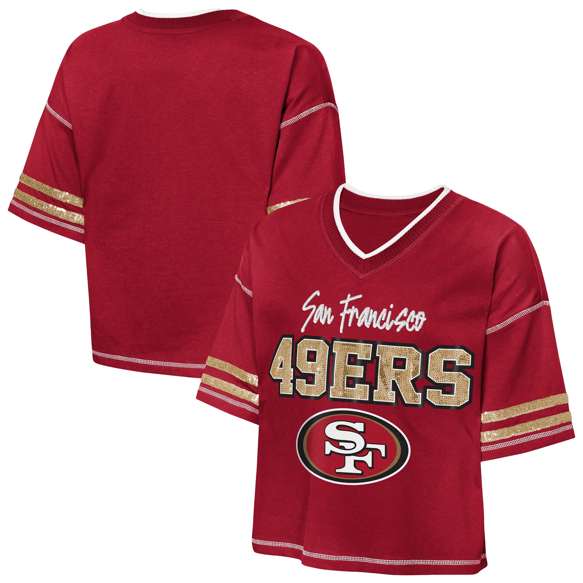 Girls Youth Outerstuff Scarlet San Francisco 49ers Toe Tap Sequin T-Shirt