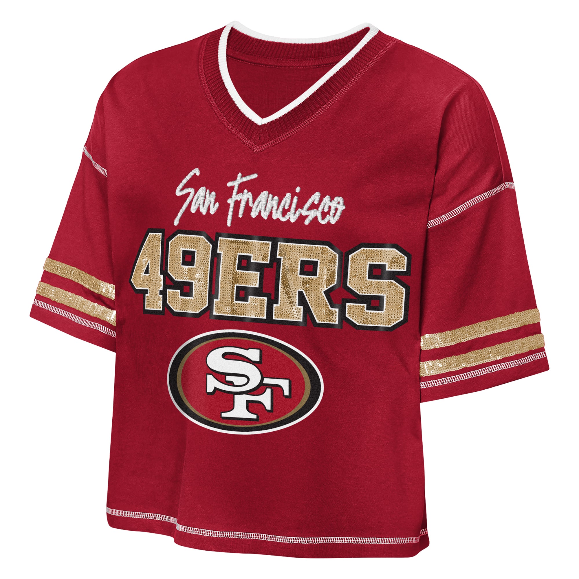 Girls Youth Outerstuff Scarlet San Francisco 49ers Toe Tap Sequin T-Shirt
