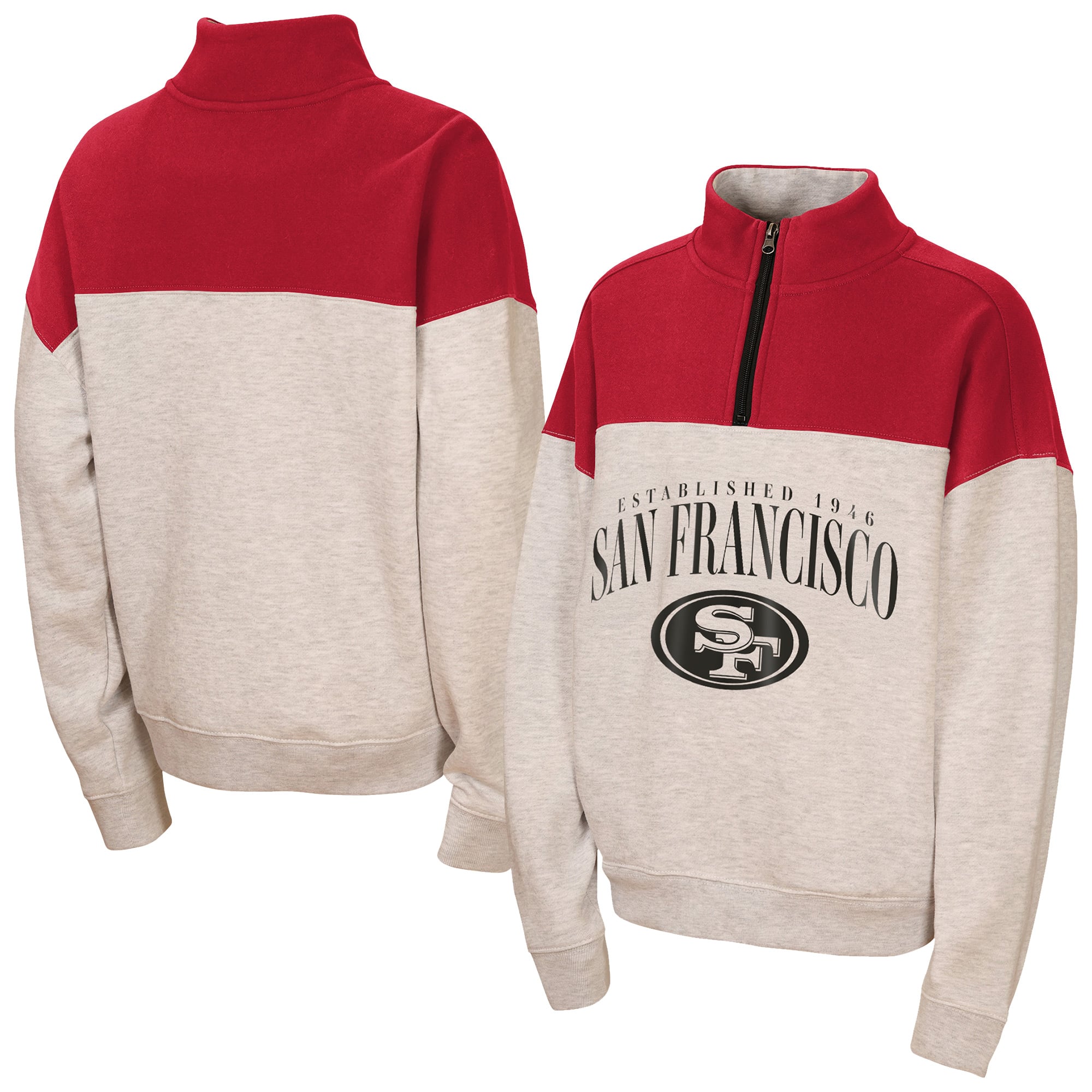 Sweat-shirt à demi-zip bicolore gris chiné San Francisco 49ers de la marque WEAR by Erin Andrews pour jeunes filles