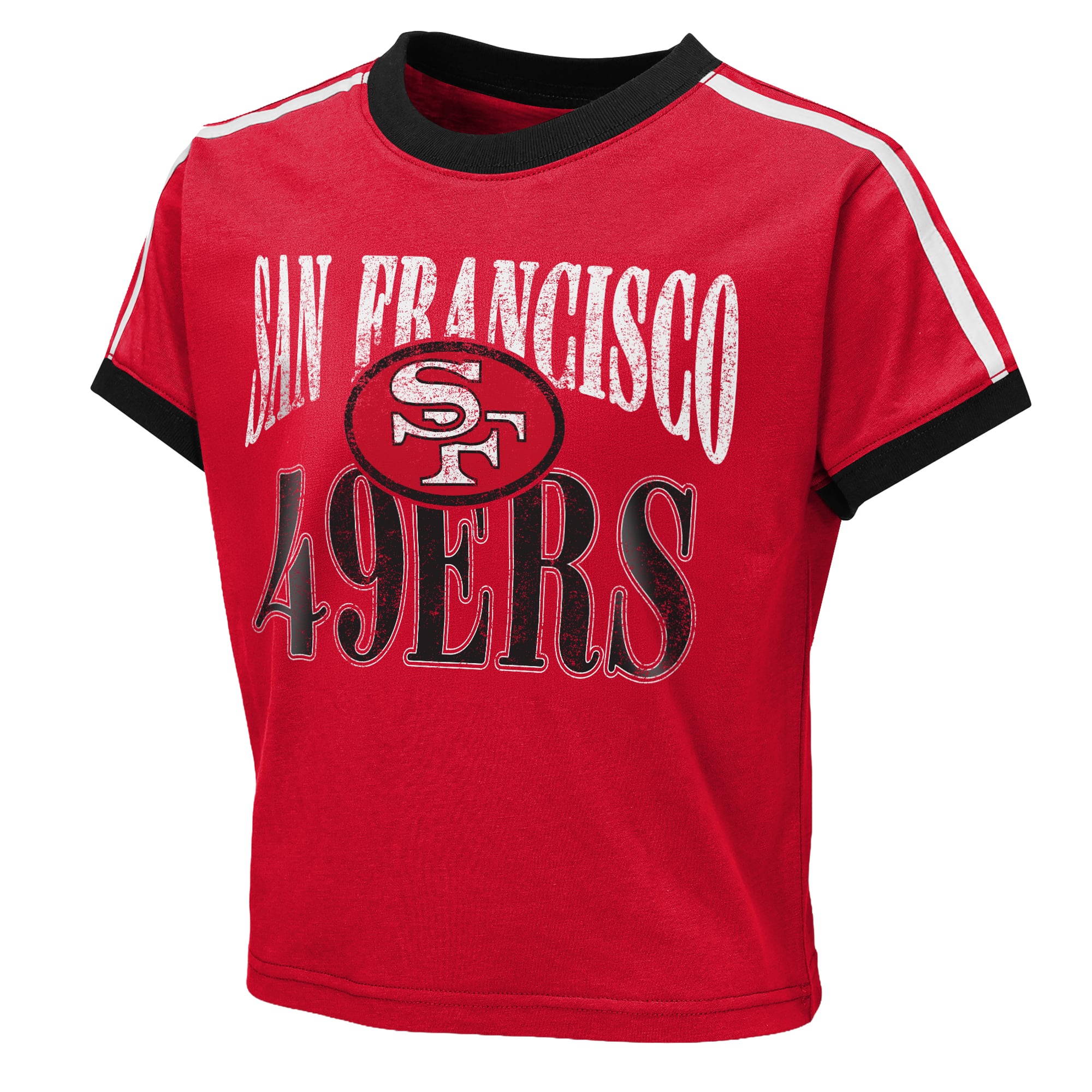 T-shirt court à col rond rouge écarlate San Francisco 49ers pour bébé, par Erin Andrews, jeunes filles.