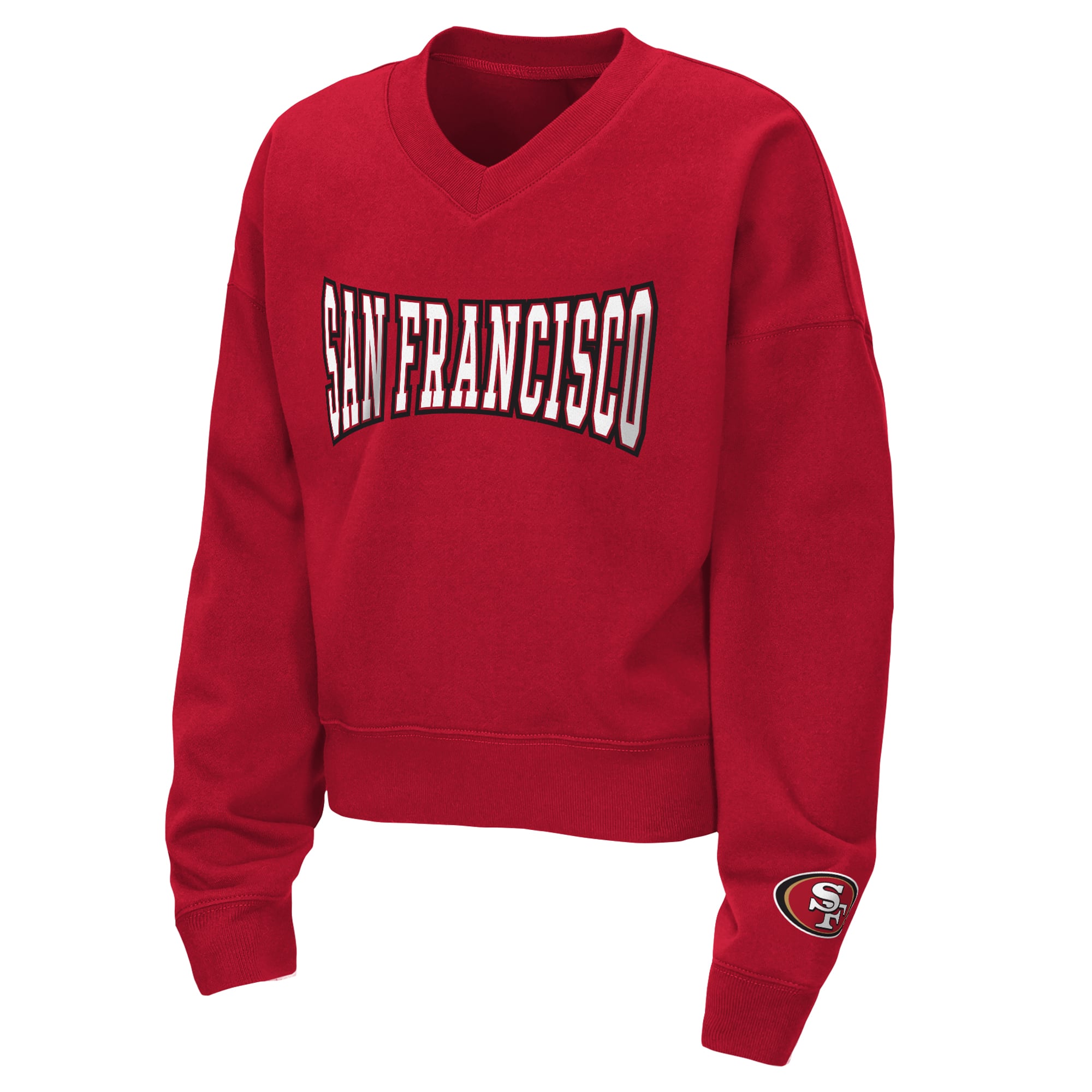 Girls Youth WEAR by Erin Andrews  Scarlet San Francisco 49ers Red Zone Fleece V-Neck Sweatshirt and Shorts Set