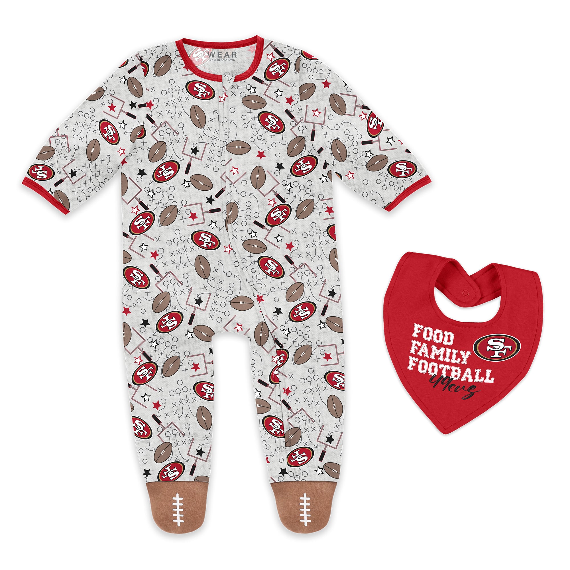 Infant & Newborn WEAR by Erin Andrews San Francisco 49ers Sleep and Play Full-Zip Sleeper Bib Set