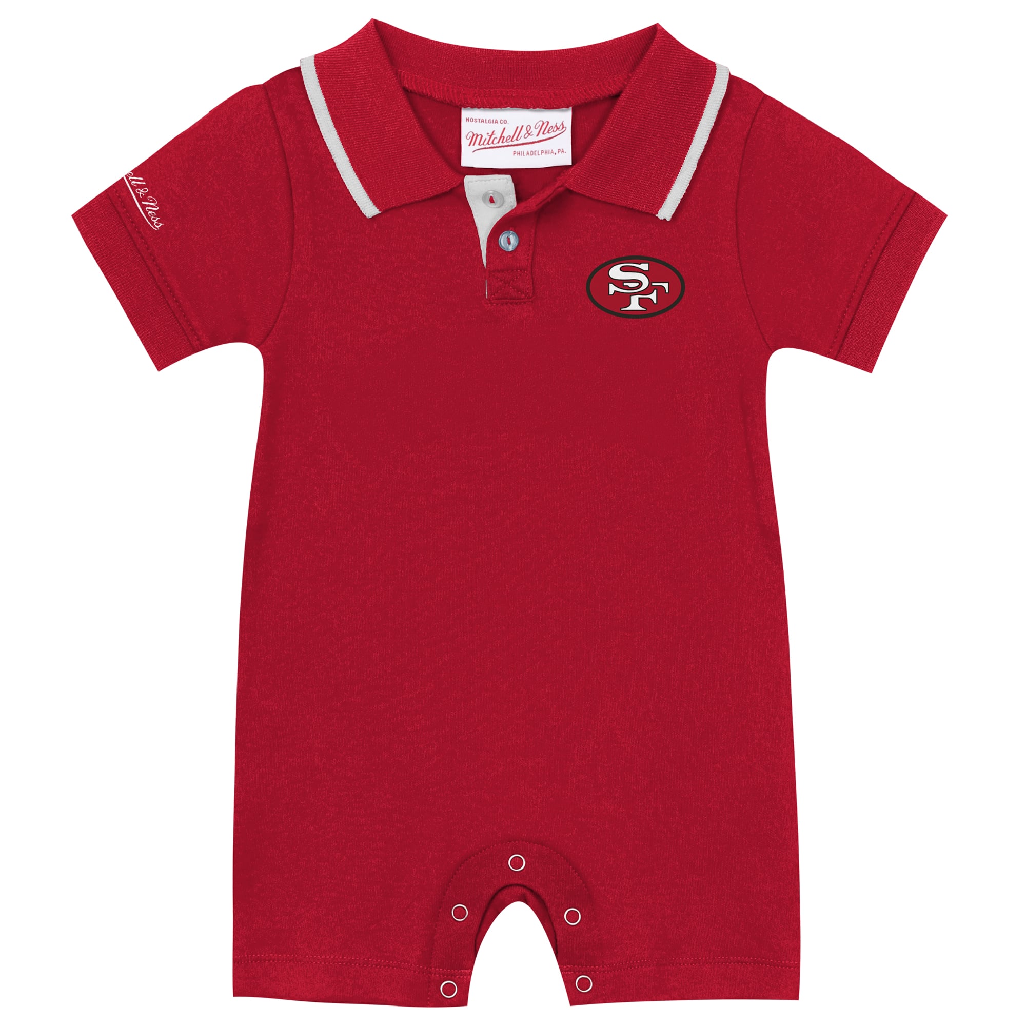 Combinaison de rugby rétro Joe Montana rouge écarlate pour bébé Mitchell & Ness, style Montana, des 49ers San Francisco.