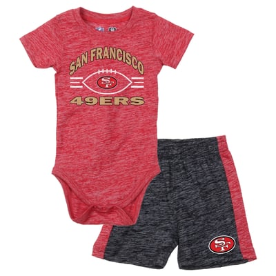 San Francisco 49ers Wes & Willy Infant Cloudy Yard Hopper Bodysuit & Shorts Set - Scarlet/Black