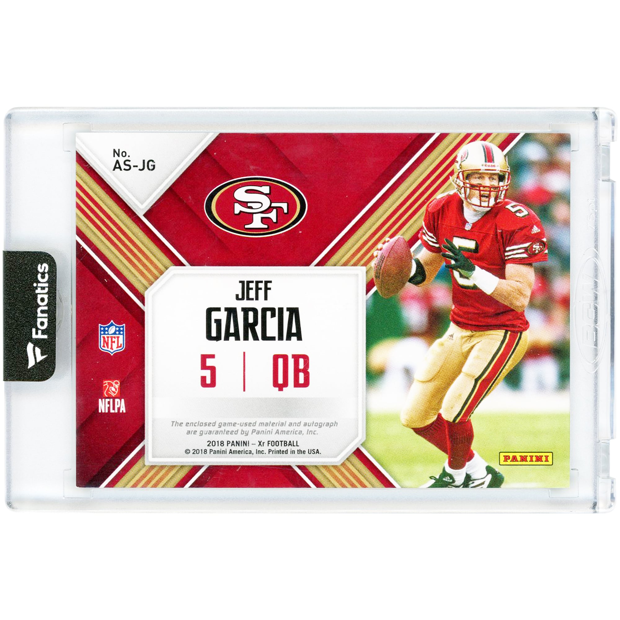 Jeff Garcia San Francisco 49ers Autographed 2018 Panini Xr Autographed Swatches Game Used Jersey Relic #AS-JG #17/20 Card