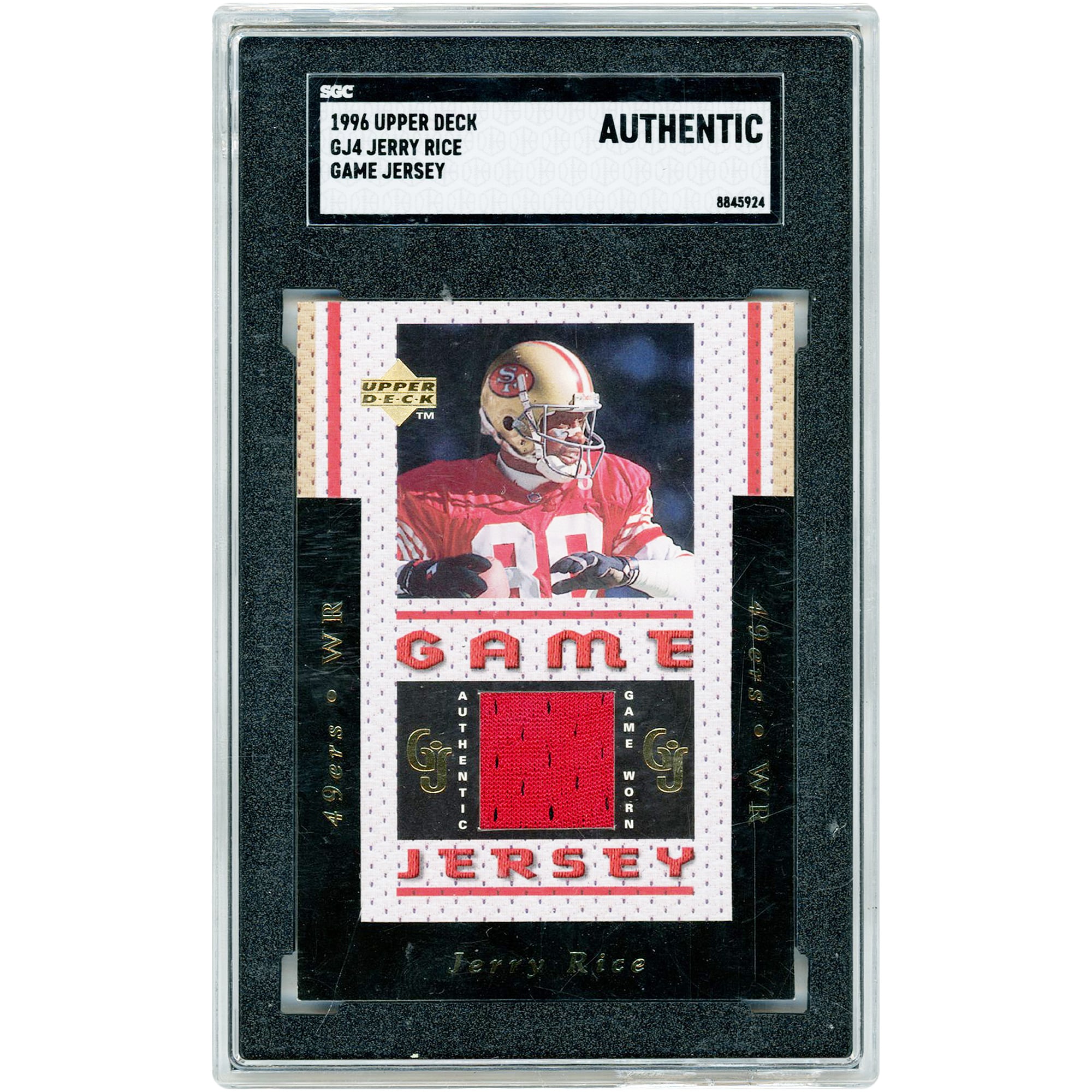 Jerry Rice San Francisco 49ers 1996 Upper Deck Game Used Jersey Relic #GJ4 SGC Authenticated Auth Card