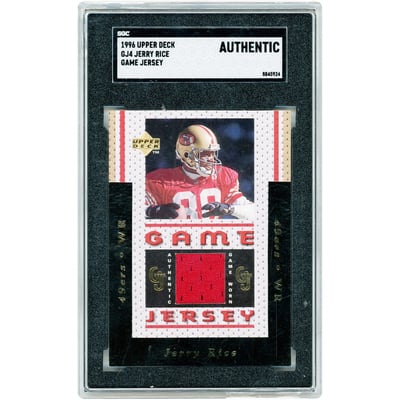Jerry Rice San Francisco 49ers 1996 Upper Deck Game Used Jersey Relic #GJ4 SGC Authenticated Auth Card