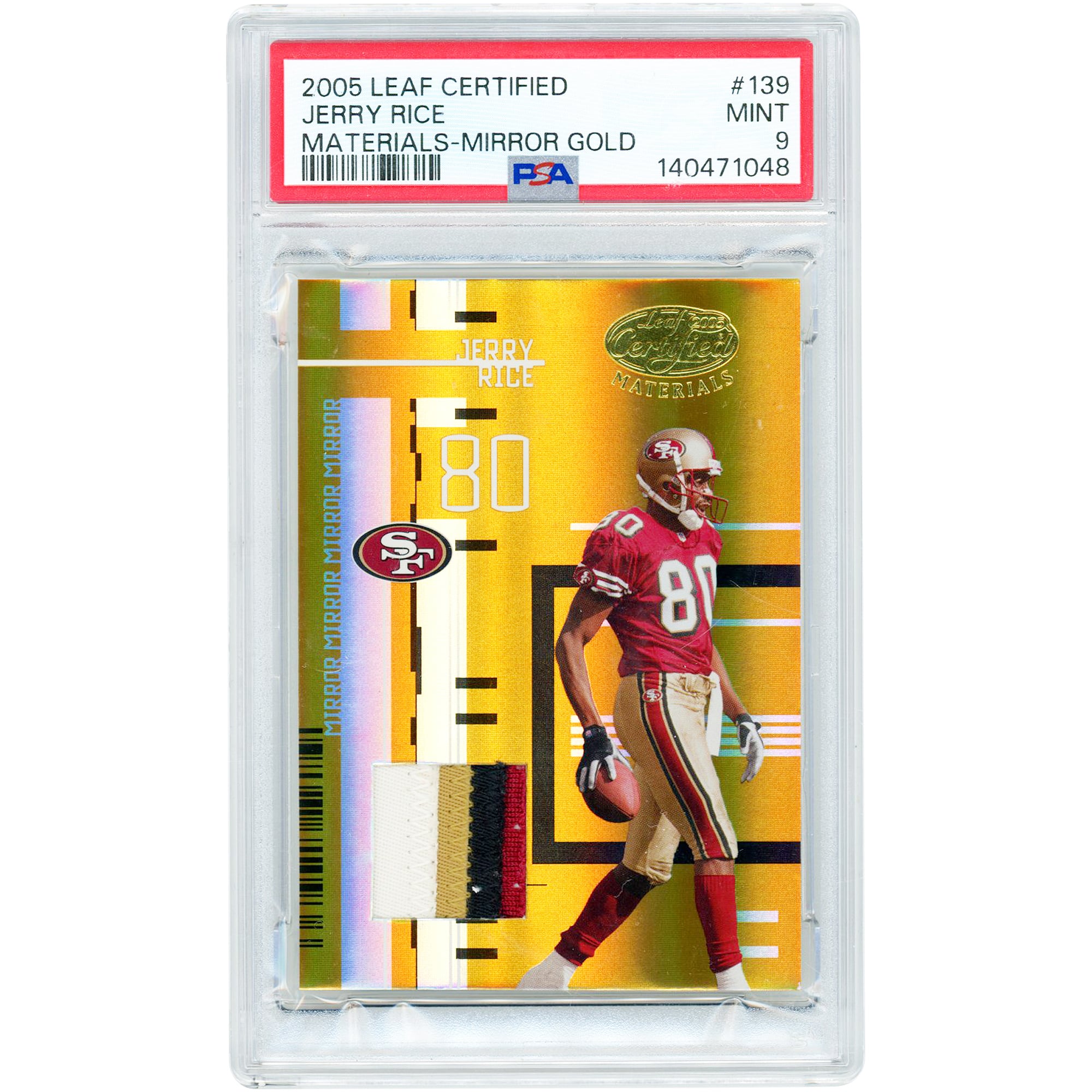 Jerry Rice San Francisco 49ers 2005 Leaf Certified Materials Mirror Gold Relic #139 #19/25 PSA Authenticated 9 Card