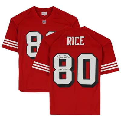 Jerry Rice San Francisco 49ers Fanatics Authentic Autographed Red Mitchell & Ness Replica Jersey with "HOF 2010" Inscription
