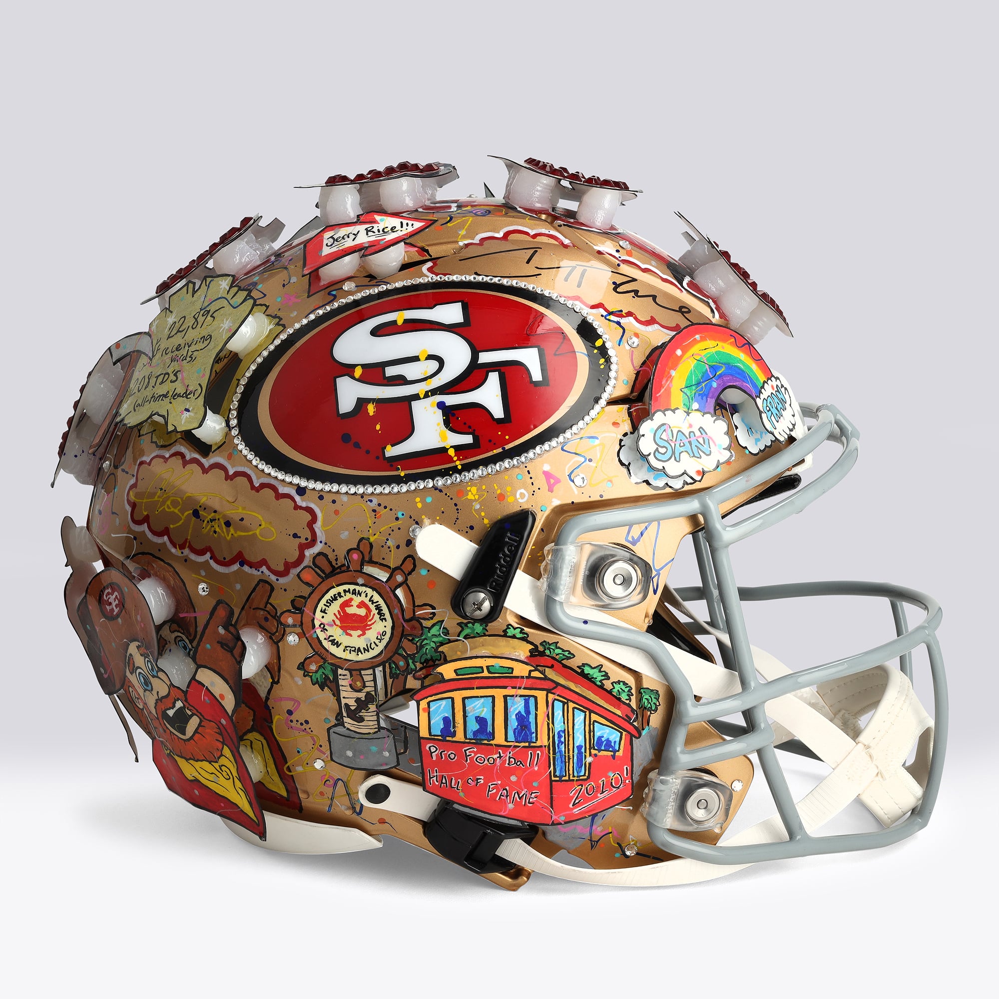 Jerry Rice San Francisco 49ers Autographed Riddell Speed Flex Authentic Helmet - Art by Charles Fazzino - NF70445461