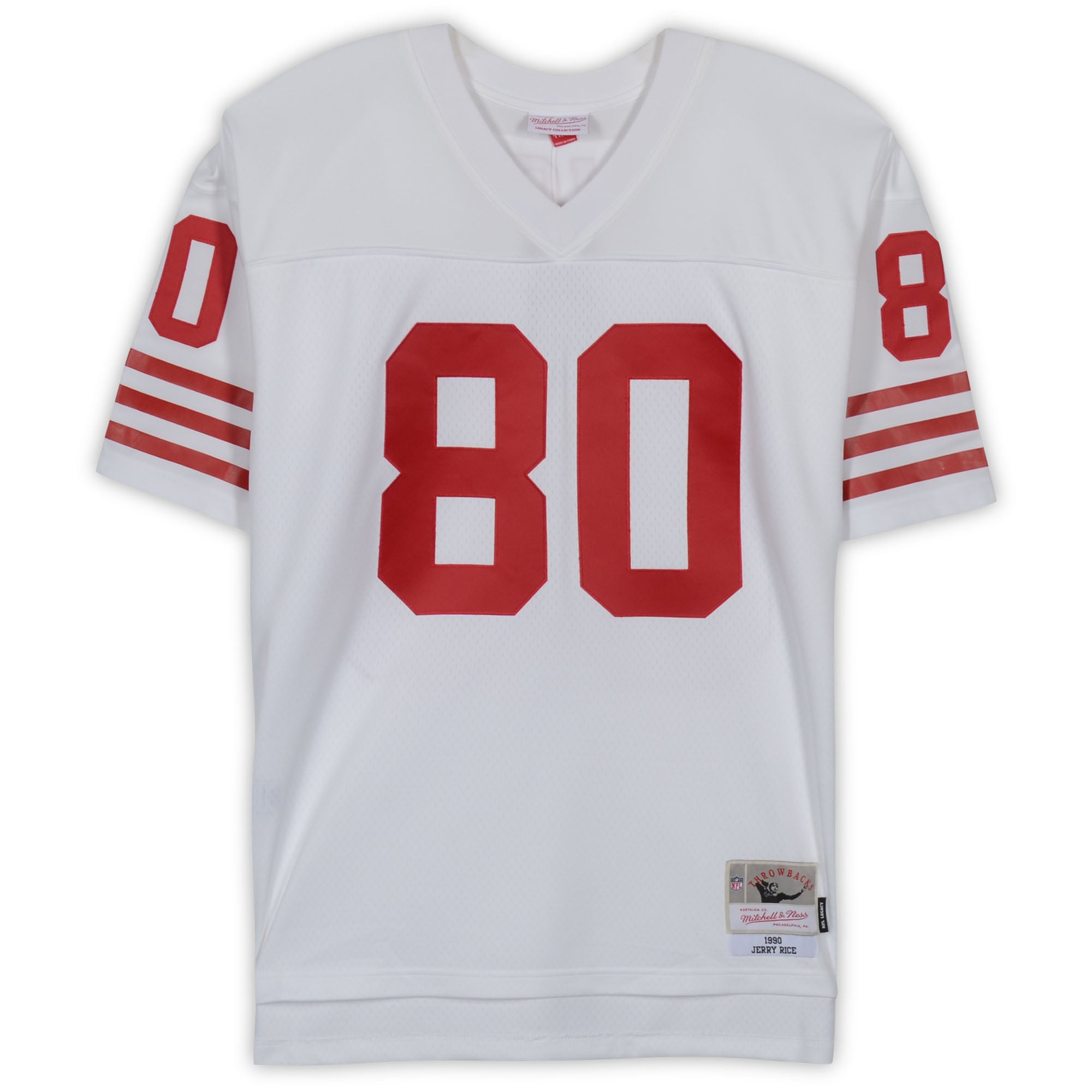 Maillot Mitchell & Ness Legacy blanc autographié par Jerry Rice des 49ers de San Francisco