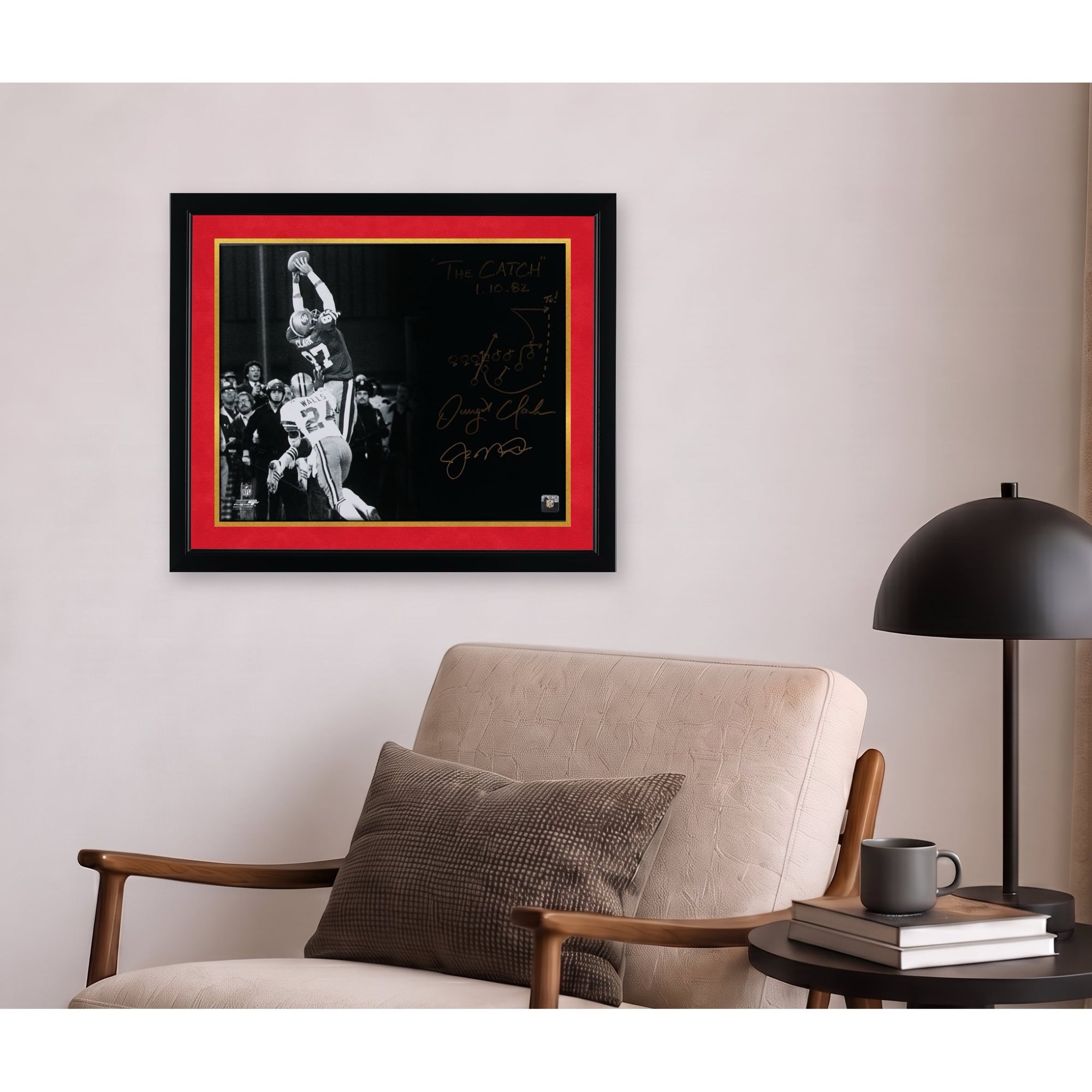 Joe Montana & Dwight Clark San Francisco 49ers Dual-Signed 16" x 20" Black & White The Catch Photograph with "The Catch 1.10.82" Inscription and Diagram of the Play