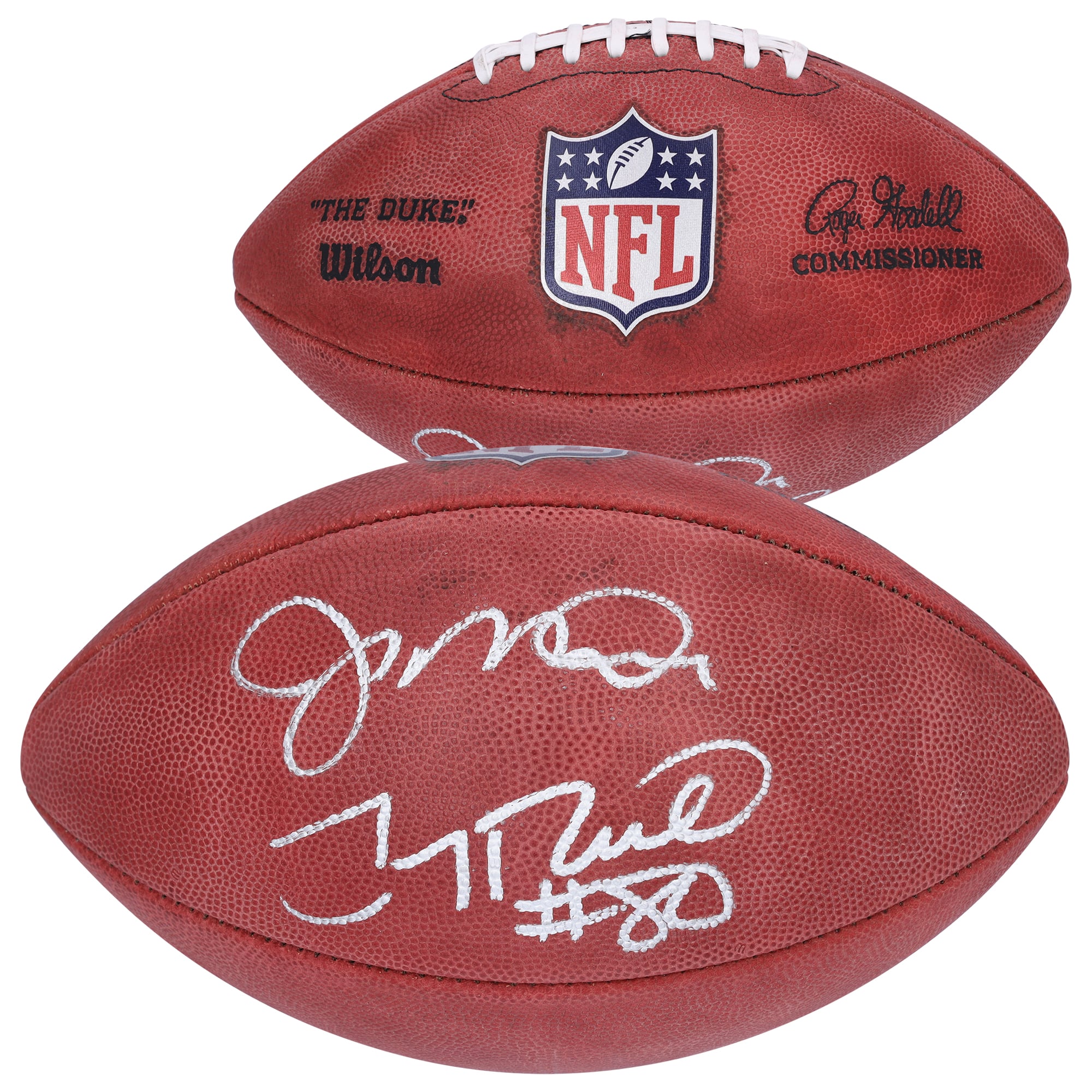 Ballon de football Duke en couleur autographié par Joe Montana et Jerry Rice des 49ers de San Francisco