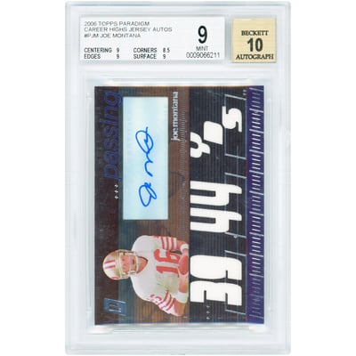 Joe Montana San Francisco 49ers Autographed 2006 Topps Paradigm Career Highs Jersey Relics #TPCHP-JM #92/99 BGS Authenticated 9/10 Card