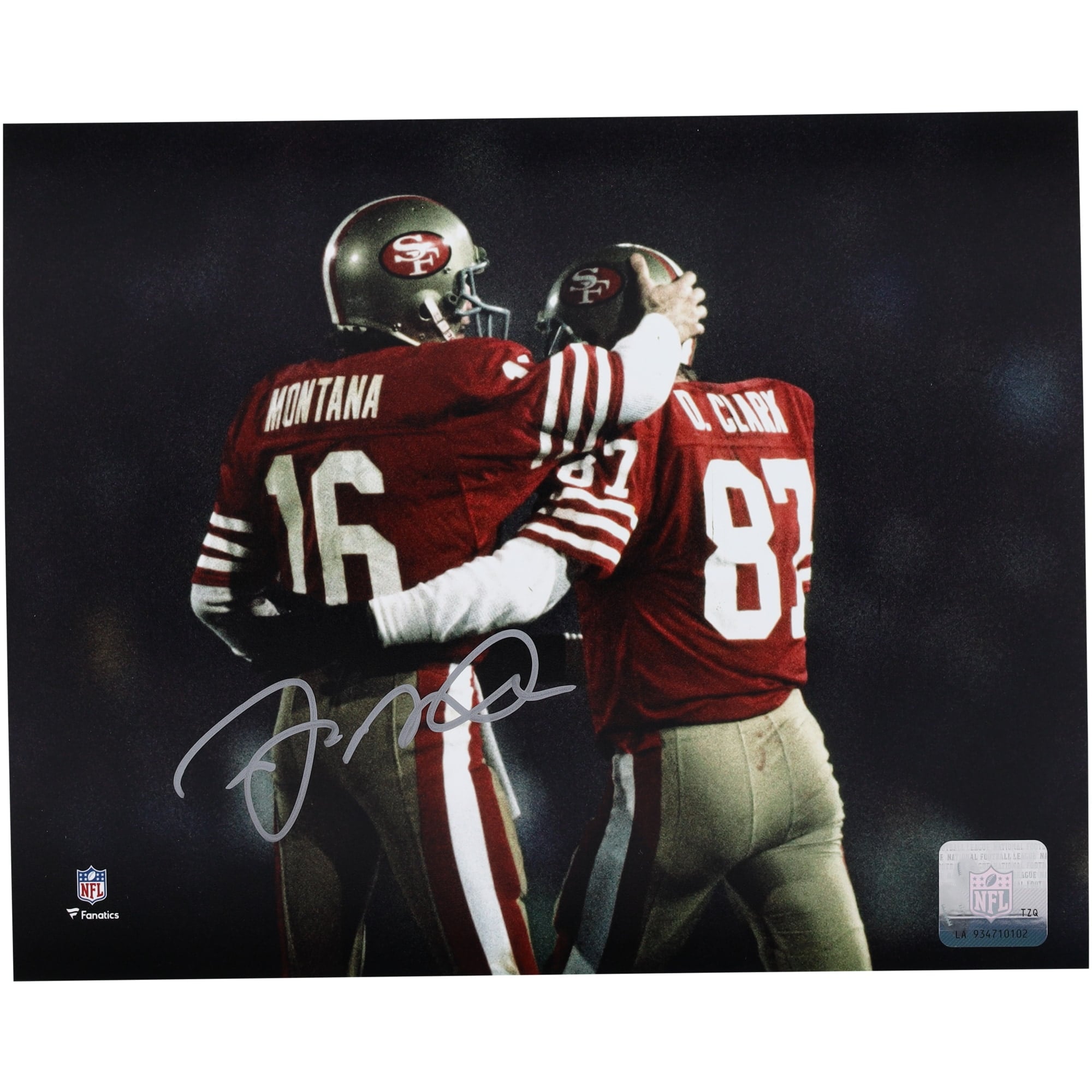 Joe Montana San Francisco 49ers autographié 8" x 10" avec photo de Dwight Clark