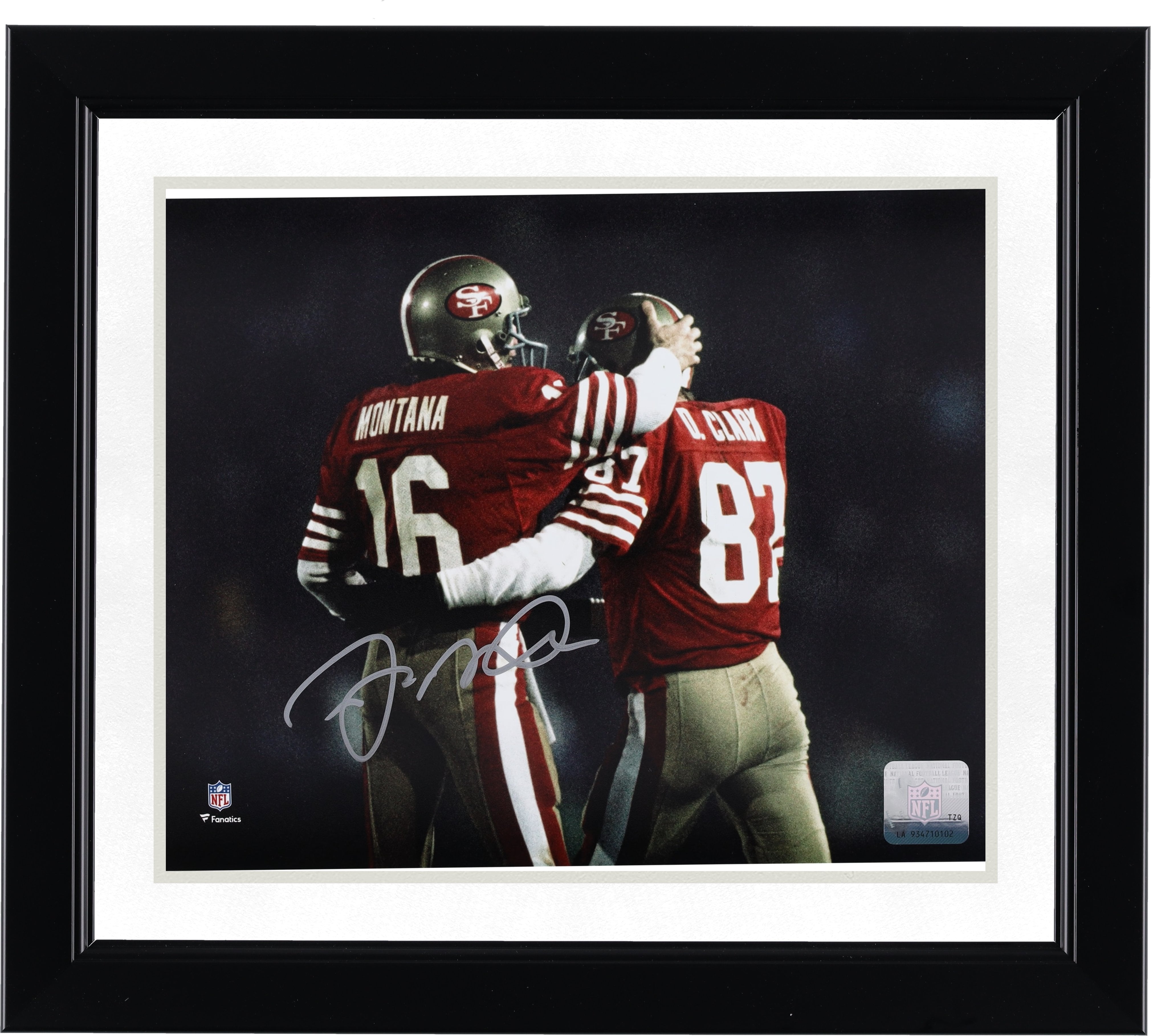 Joe Montana San Francisco 49ers autographié 8" x 10" avec photo de Dwight Clark