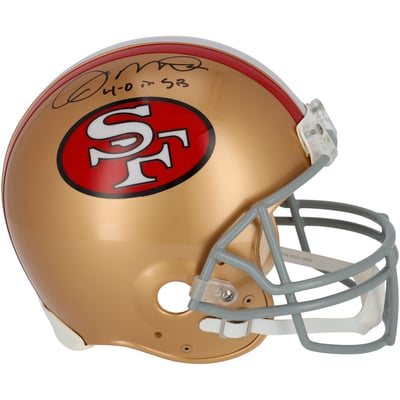 Joe Montana San Francisco 49ers Autographed Fanatics Authentic Riddell 1964-1995 Throwback VSR4 Authentic Helmet with "4-0 in SB" Inscription