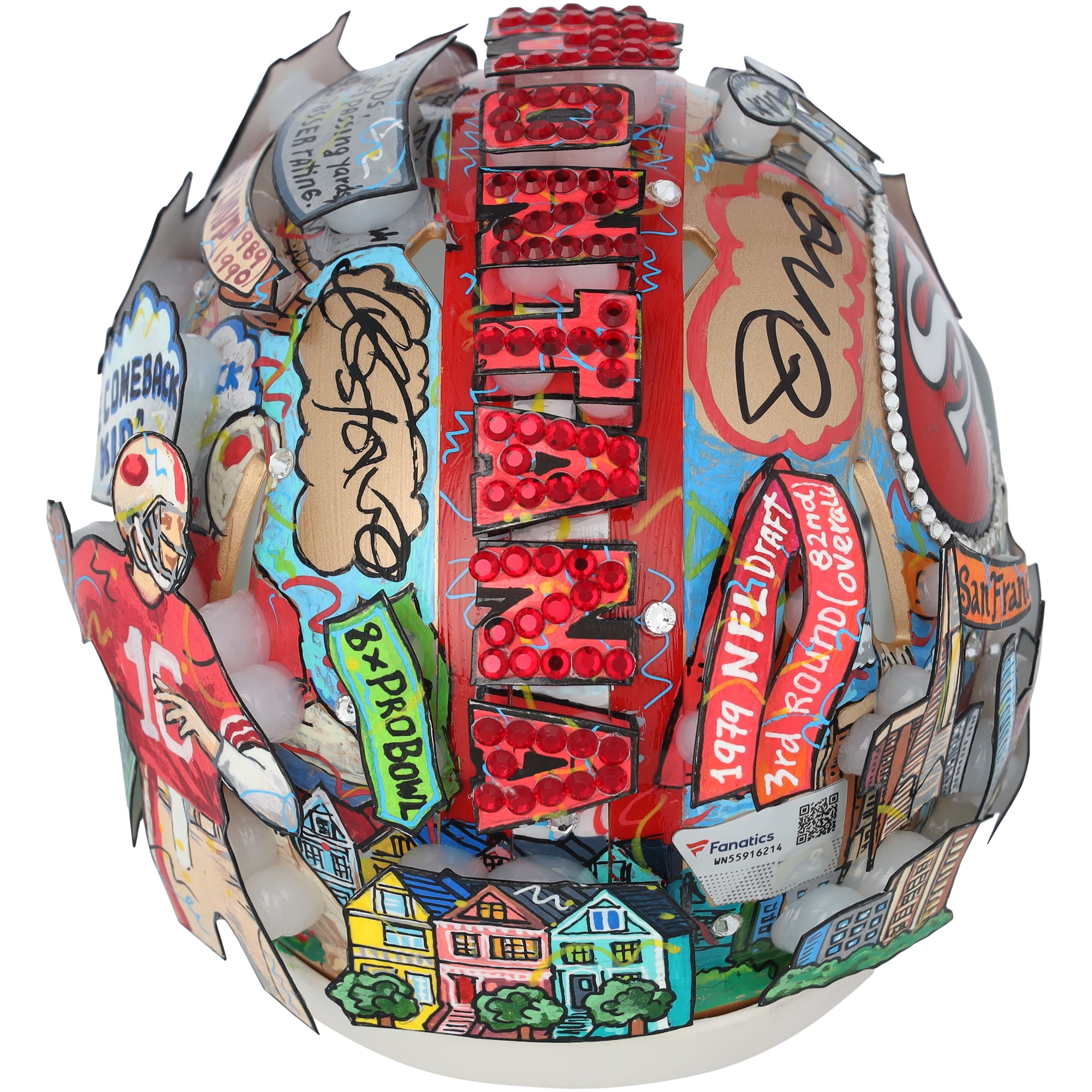 Casque miniature Riddell Speed ​​rétro 1964-1995, autographié par Joe Montana (49ers de San Francisco) - Illustration de Charles Fazzino - WN55916214