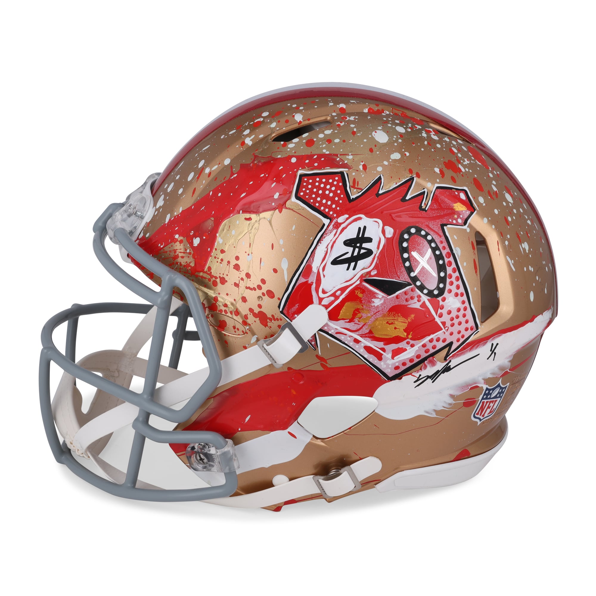 Casque Riddell Speed Authentic autographié par Joe Montana (San Francisco 49ers) - Illustration de King Saladeen - Édition limitée n° 1/1 - WN55915771
