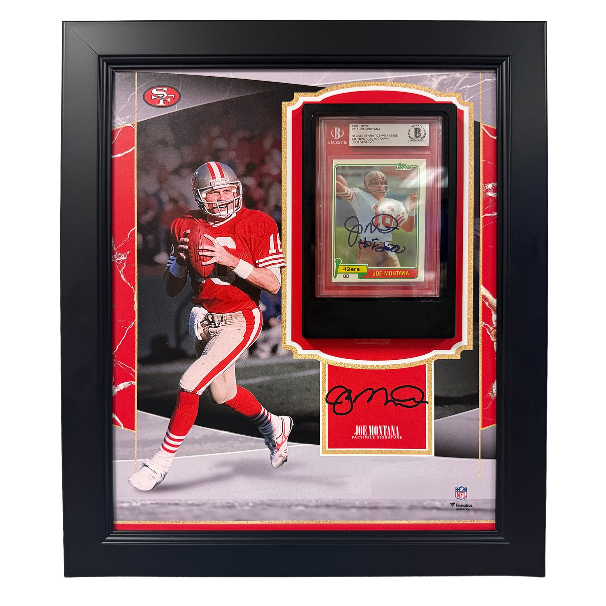 Joe Montana San Francisco 49ers Framed 11" x 14" Trading Card Focus Collage with Premier Trading Card Slab Hold - Insert Your Own Card