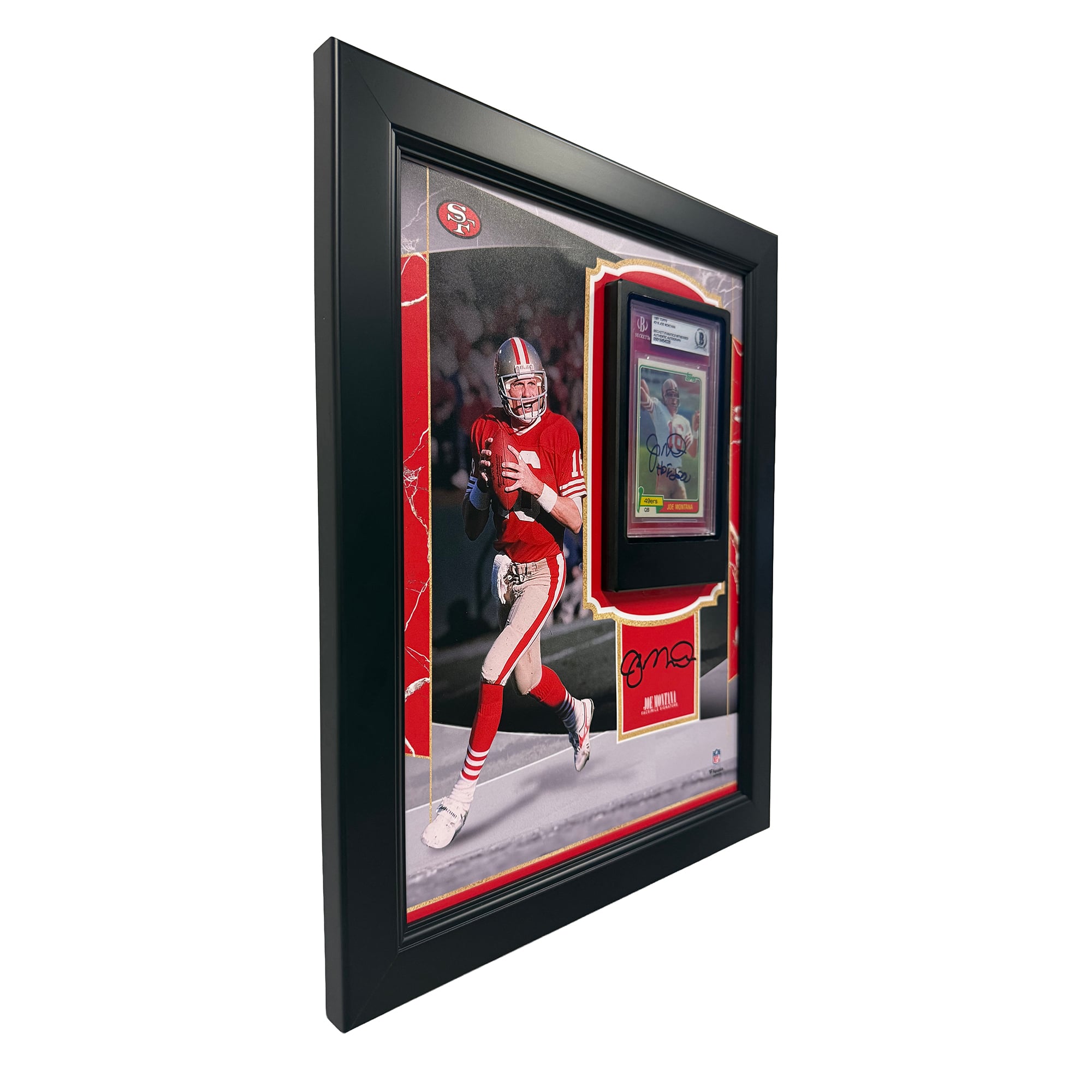 Joe Montana San Francisco 49ers Framed 11" x 14" Trading Card Focus Collage with Premier Trading Card Slab Hold - Insert Your Own Card