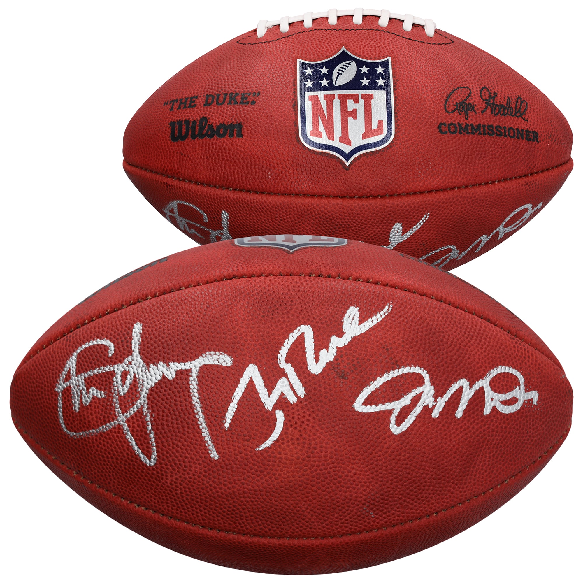 Ballon de football américain Duke Full Color autographié par Joe Montana, Steve Young et Jerry Rice des 49ers de San Francisco