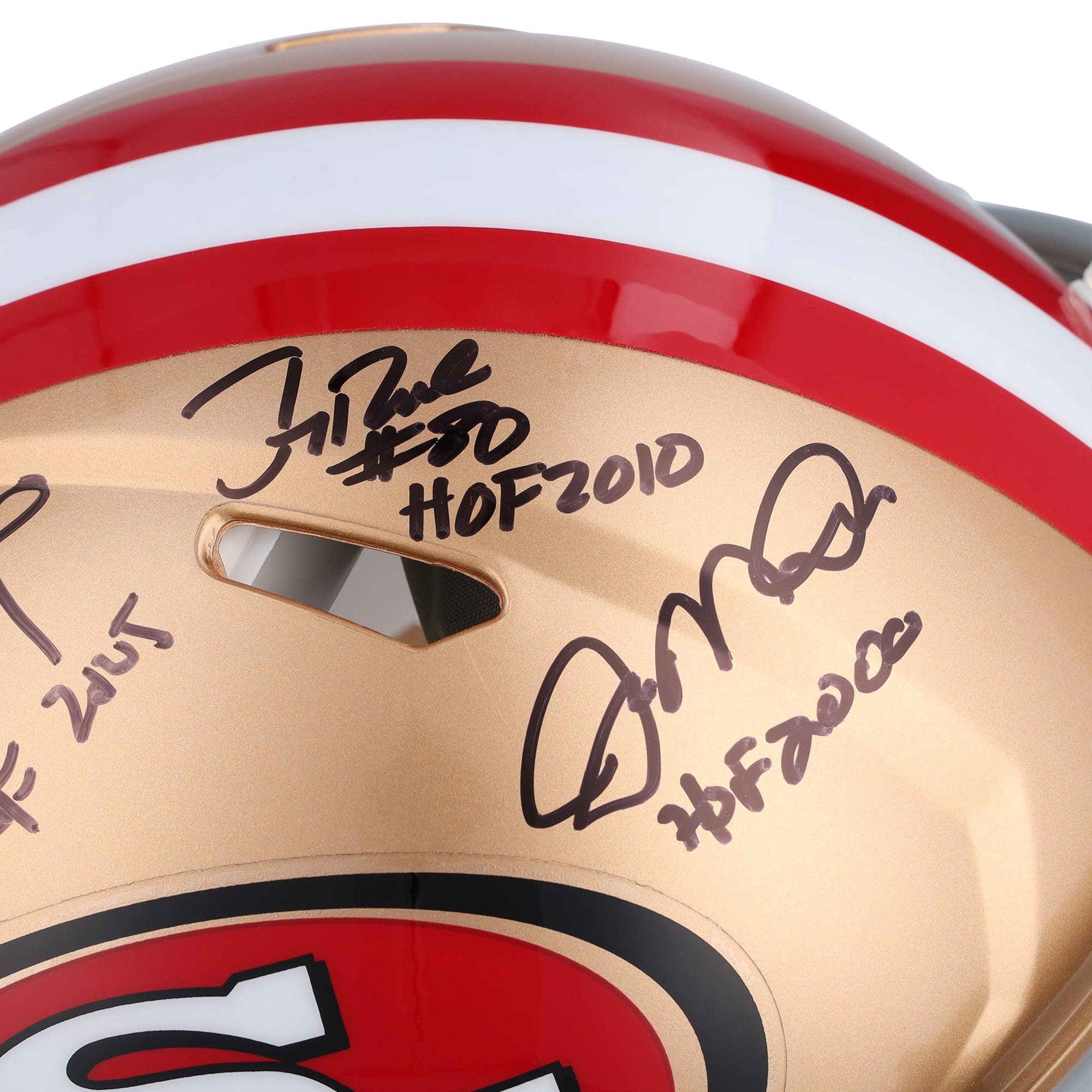 Joe Montana, Steve Young & Jerry Rice San Francisco 49ers Autographed Riddell Speed Authentic Helmet with Multiple Inscriptions