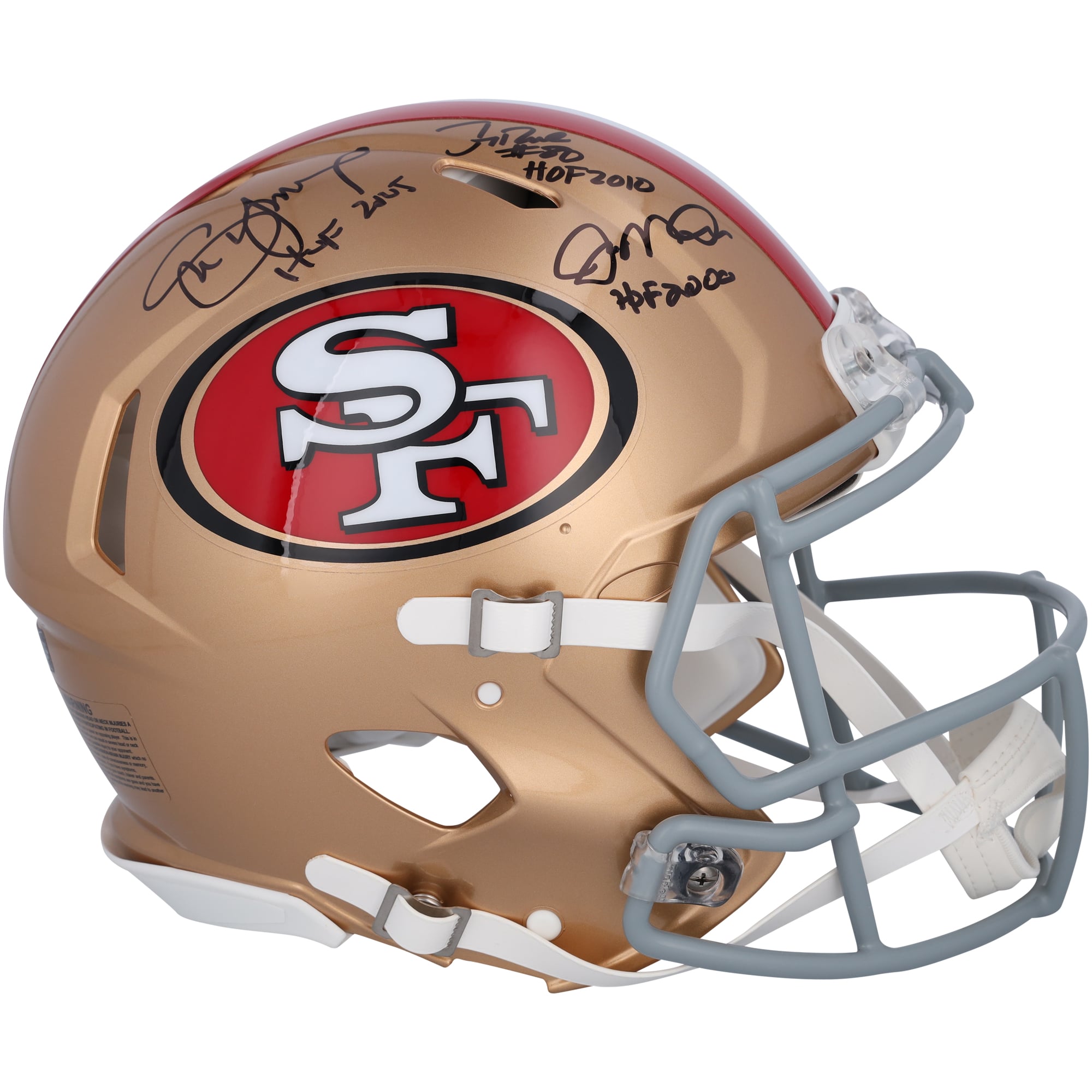 Joe Montana, Steve Young & Jerry Rice San Francisco 49ers Autographed Riddell Speed Authentic Helmet with Multiple Inscriptions