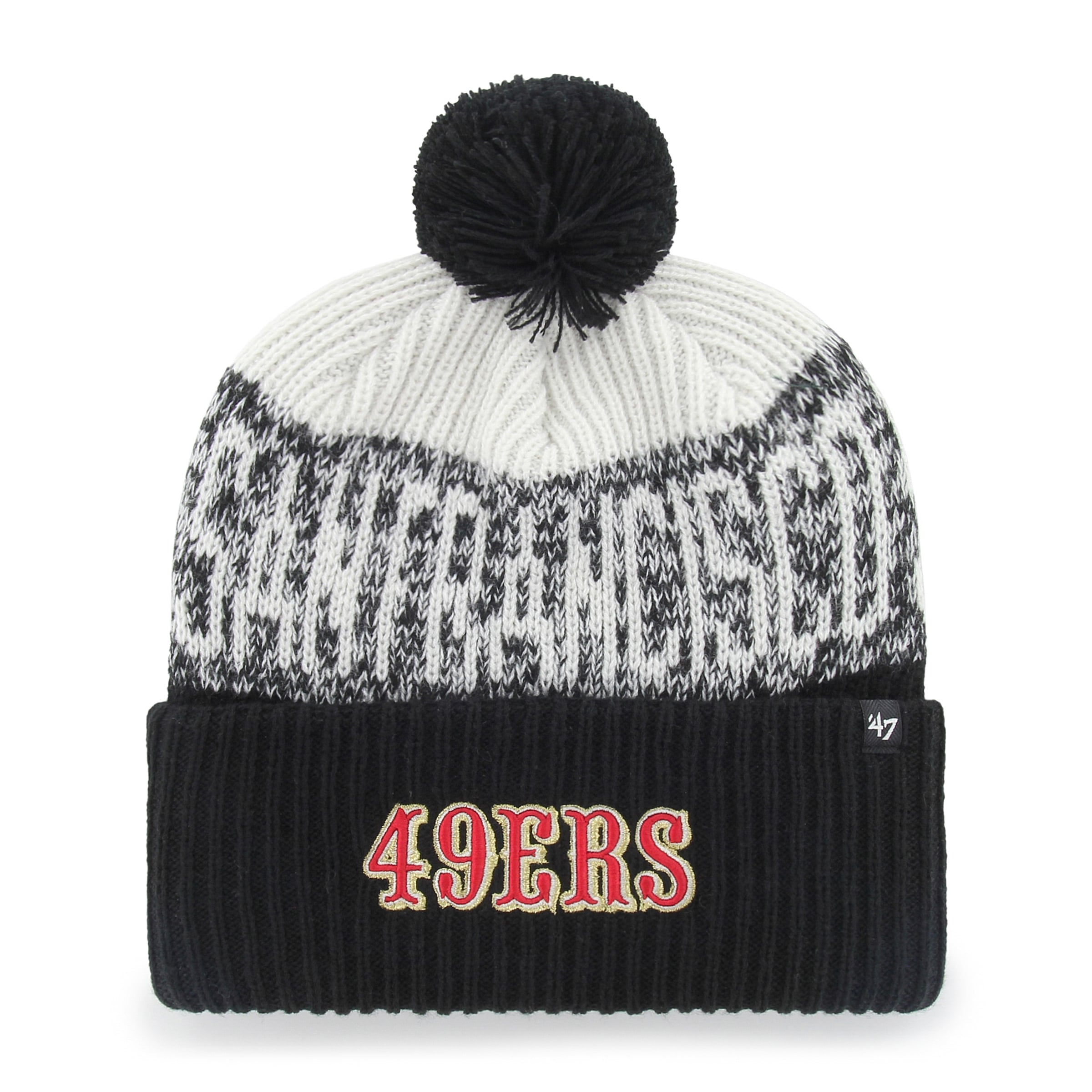 Men's '47 Black San Francisco 49ers Rivalries Collection Bone Chill Cuffed Pom Knit Hat