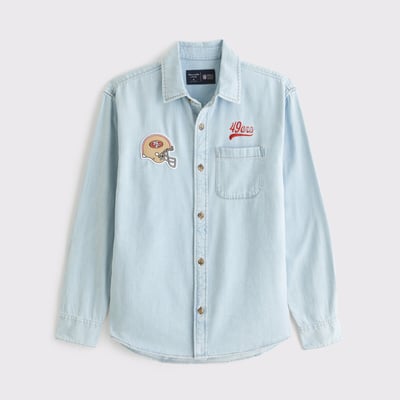 San Francisco 49ers Abercrombie & Fitch Denim Long Sleeve Button-Up Shirt - Light Blue