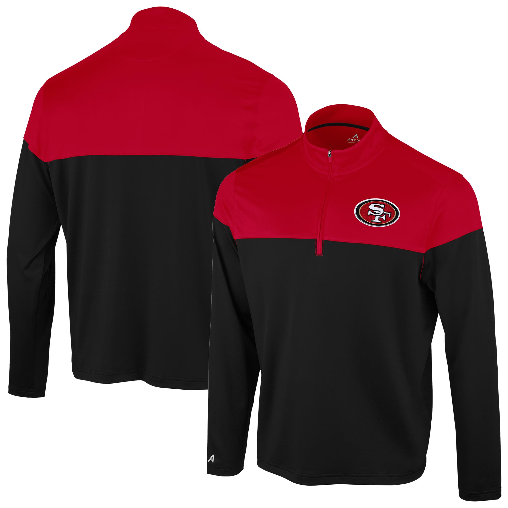 Pull à col zippé Antigua noir/écarlate pour homme, modèle Hinder des 49ers de San Francisco