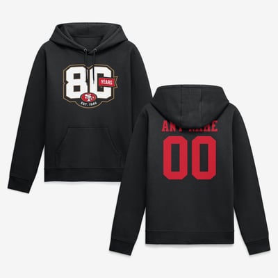 San Francisco 49ers 80th Anniversary Personalized Name & Number Hoodie - Black
