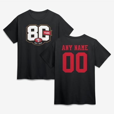 San Francisco 49ers 80th Anniversary Personalized Name & Number T-Shirt - Black