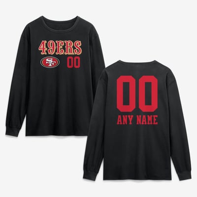 San Francisco 49ers  Touchdown Wordmark Personalized Name & Number Long Sleeve T-Shirt - Black