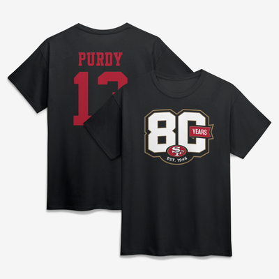 Brock Purdy San Francisco 49ers 80th Anniversary Player Name & Number T-Shirt - Black