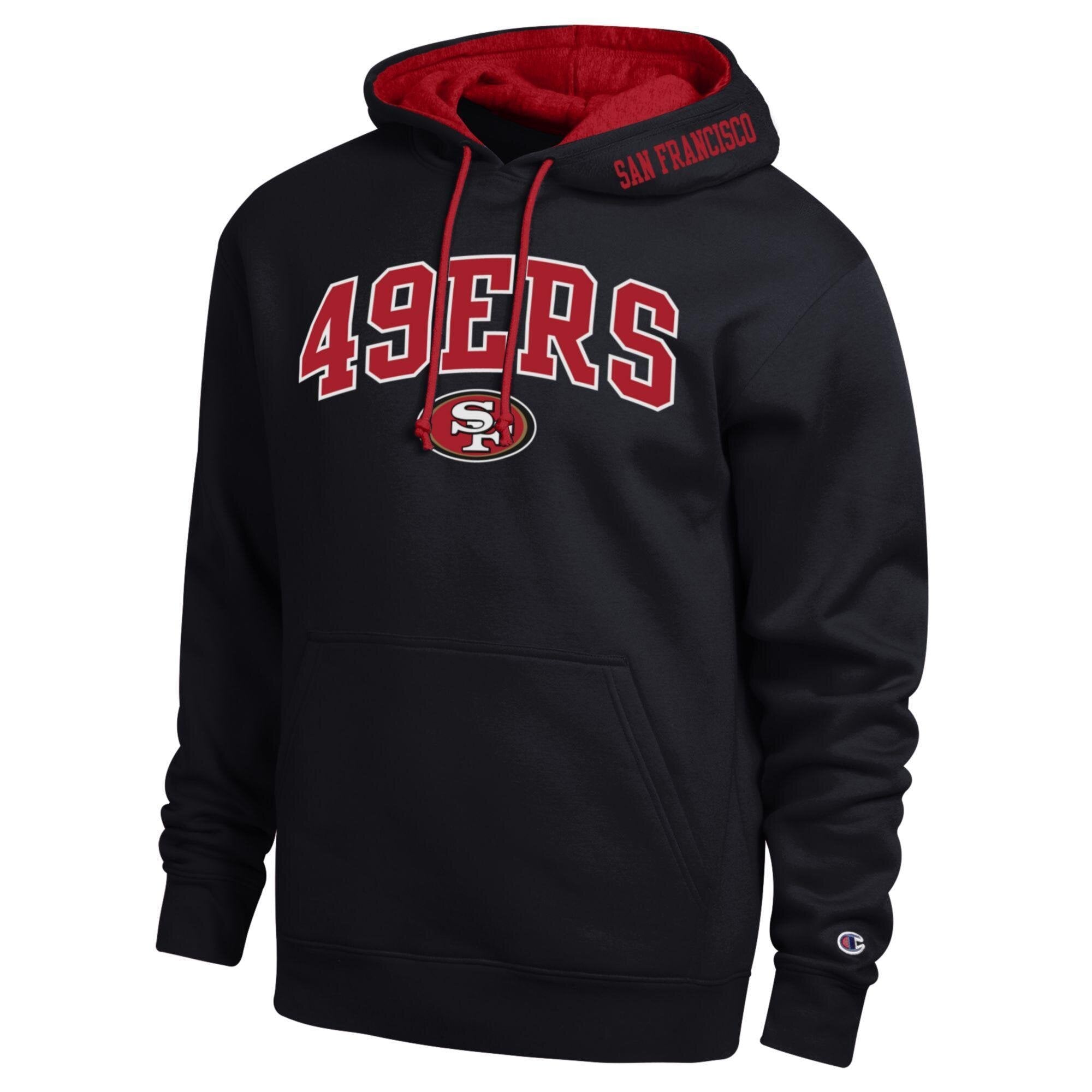 Sweat à capuche contrasté Champion rouge/noir pour homme des 49ers de San Francisco