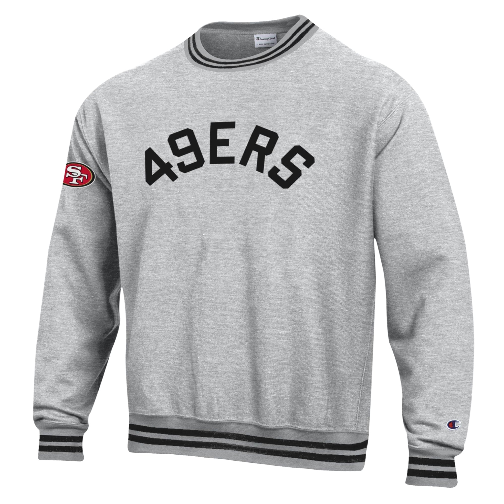 Men's Champion  Heather Gray/Black San Francisco 49ers Reverse Weave Yarn Dye Sweatshirt