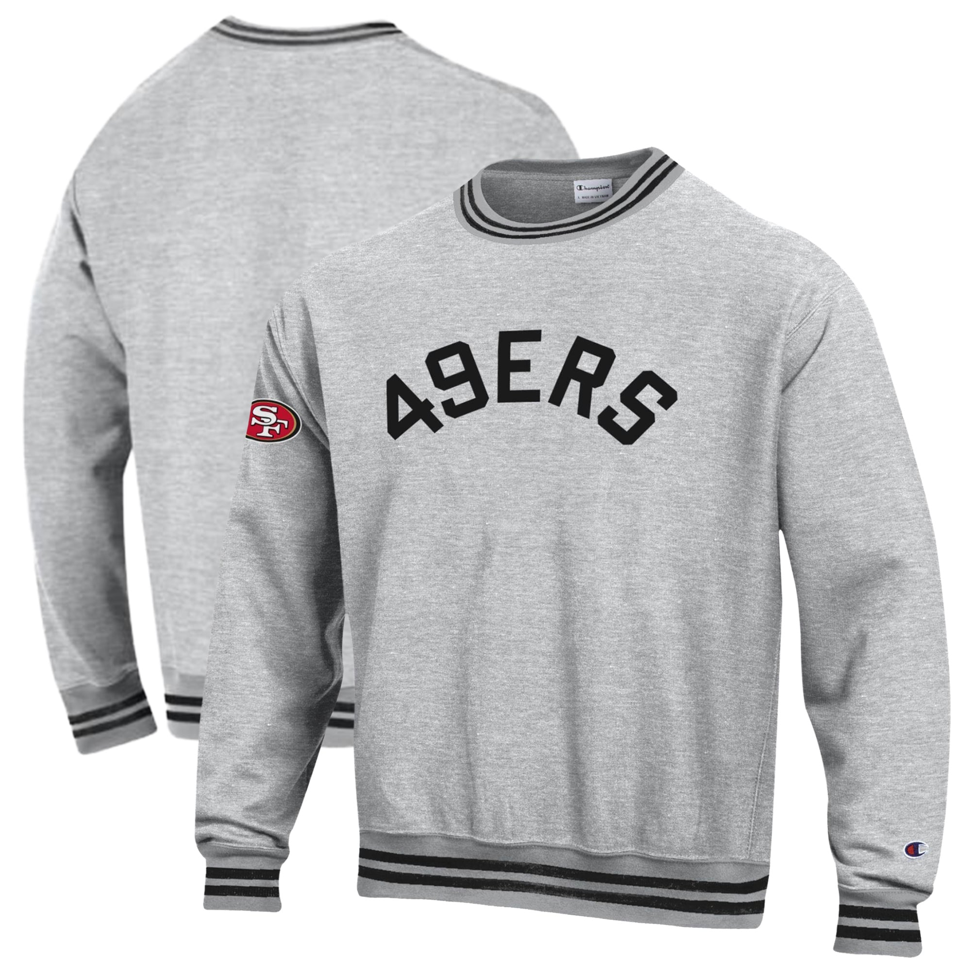 Men's Champion Heather Gray/Black San Francisco 49ers Reverse Weave Yarn Dye Sweatshirt