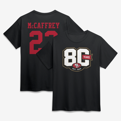 Christian McCaffrey San Francisco 49ers 80th Anniversary Player Name & Number T-Shirt - Black