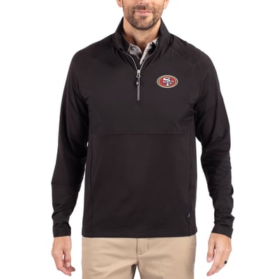 San Francisco 49ers Cutter & Buck Adapt Eco Knit Hybrid Recycled Quarter-Zip Raglan Jacket - Black